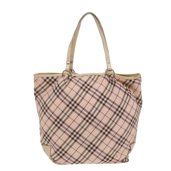 BURBERRY Nova Check Blue Label Tote Bag Nylon Beige Pink Silver Auth ti2039 - Picture 2 of 16
